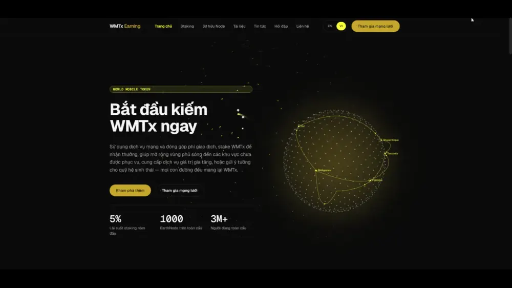 Mẫu website Blockchain & Web3 — WMTx Earning do BBO TECH thiết kế