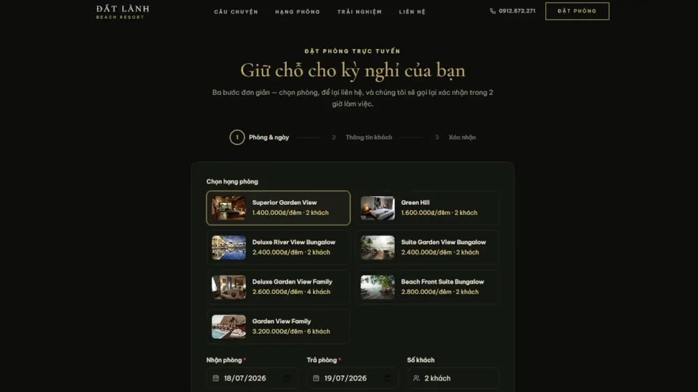 Mẫu website Đặt phòng trực tuyến — Mẫu Resort - Khách sạn do BBO TECH thiết kế