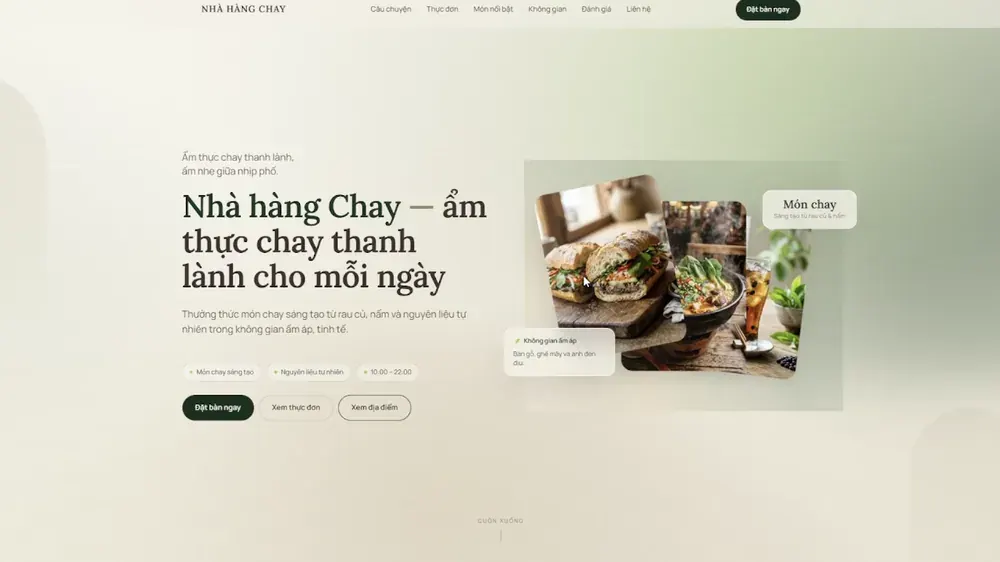 Mẫu website Nhà hàng - Cà Phê — Mẫu Nhà Hàng Chay do BBO TECH thiết kế