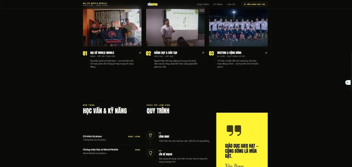 Portfolio giáo viên — hoạt động, học vấn & kỹ năng