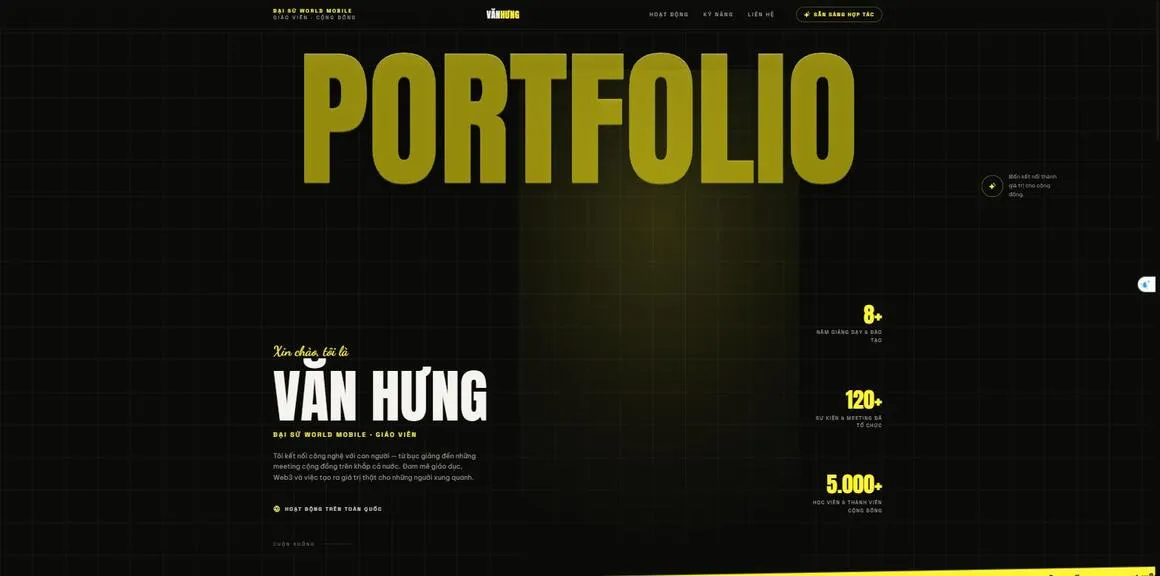 Mẫu portfolio thương hiệu cá nhân / giáo viên Văn Hưng — trang chủ