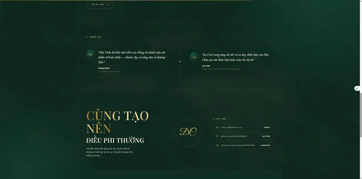 Portfolio lập trình viên — nhận xét khách hàng & liên hệ